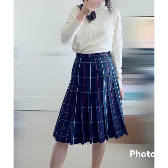 Burberry classic check print pleated wool skirt vintage size 4 - Picture 1 of 11